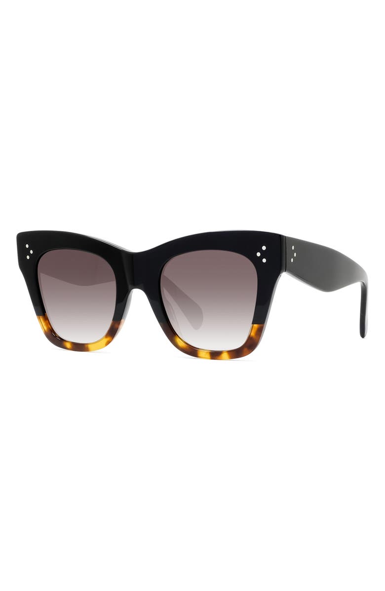CELINE 50mm Gradient Bold 3 Dot Cat Eye Sunglasses, Alternate, color, Black/ Havana