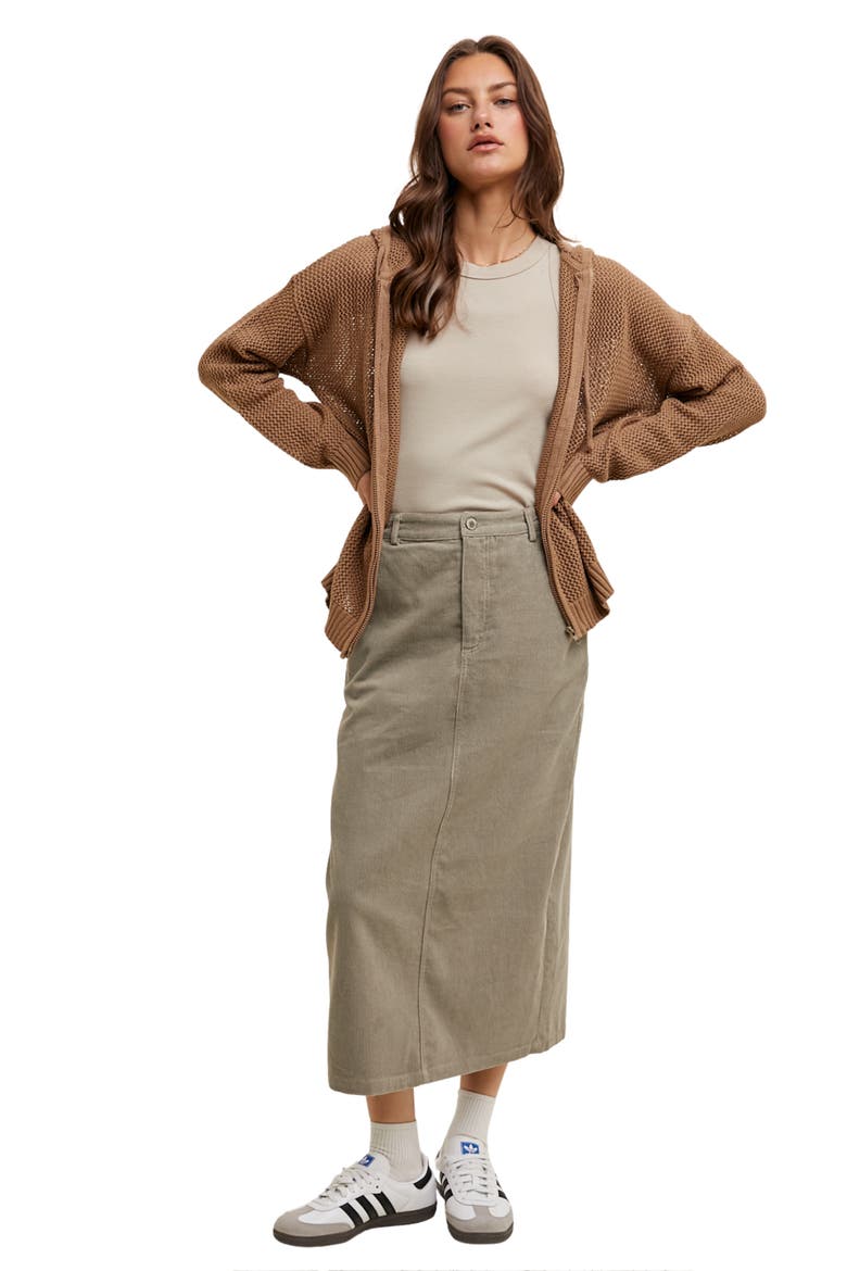 Corduroy Midi Skirt, Alternate, color, STONE