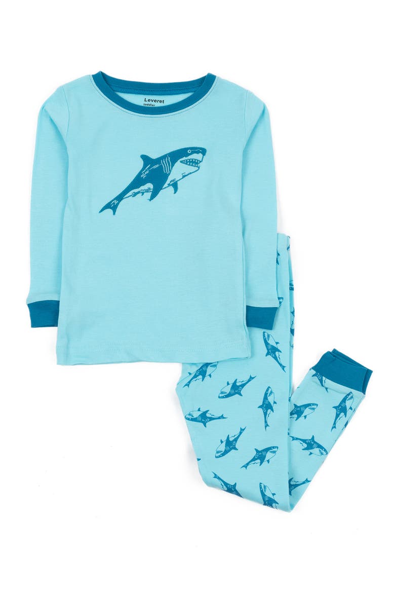 Shark 2-Piece Cotton Long Sleeve Pajamas, Main, color, BLUE