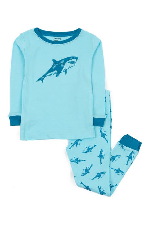 LEVERET Shark 2-Piece Cotton Long Sleeve Pajamas