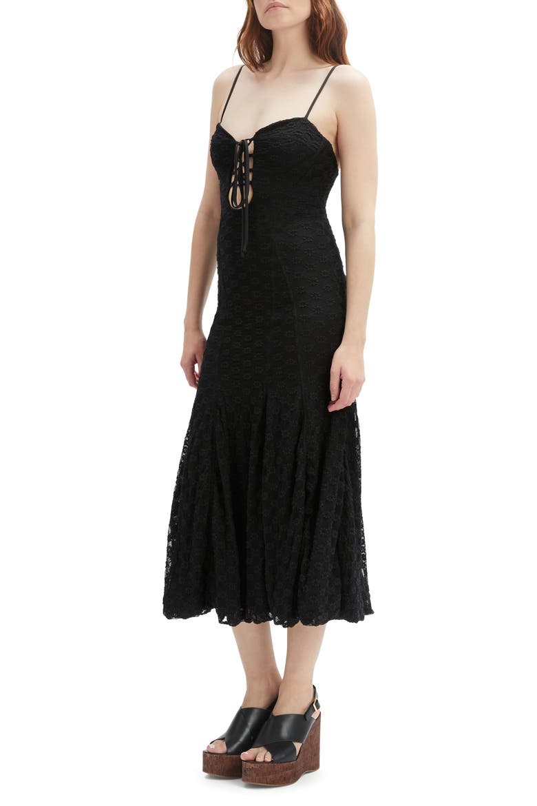 Delany Lace Sleeveless Bubble Hem Midi Dress, Alternate, color, BLACK