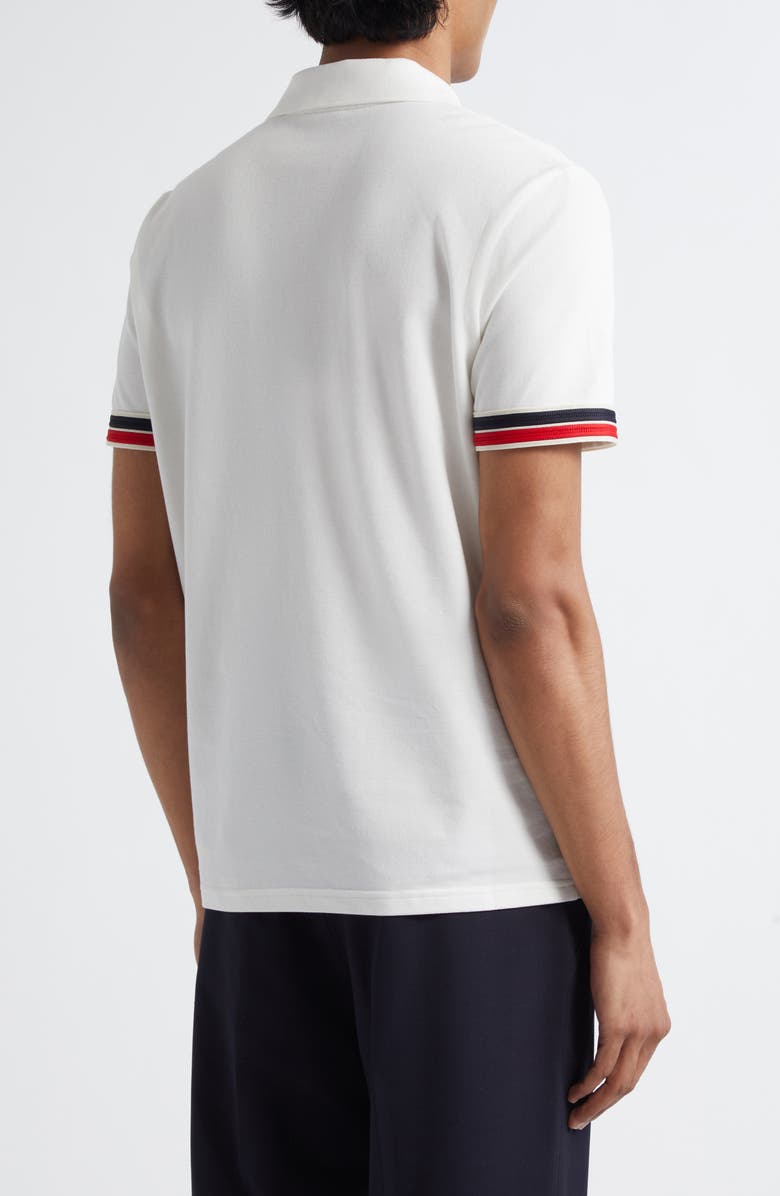 Moncler Tipped Cotton Piqué Polo, Alternate, color, Silk White