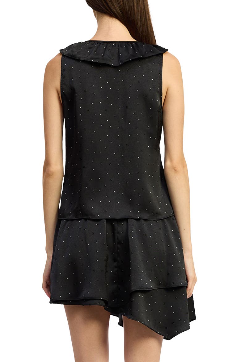 Tegan Polka Dot Ruffle Split Front Satin Top, Alternate, color, BLACK IVORY