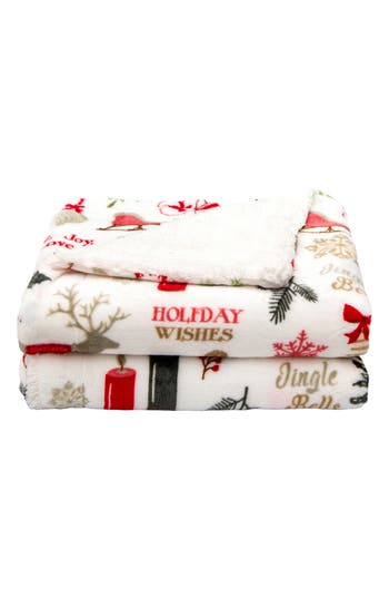 Woven & Weft Holiday Print Reversible Faux Shearling Throw Blanket