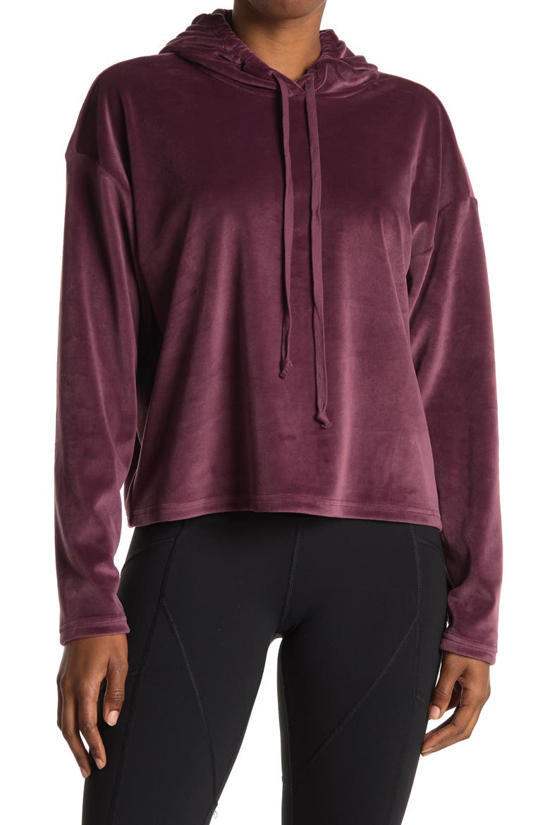 Velour Pullover Crop Hoodie, Main, color, PURPLE NECTAR