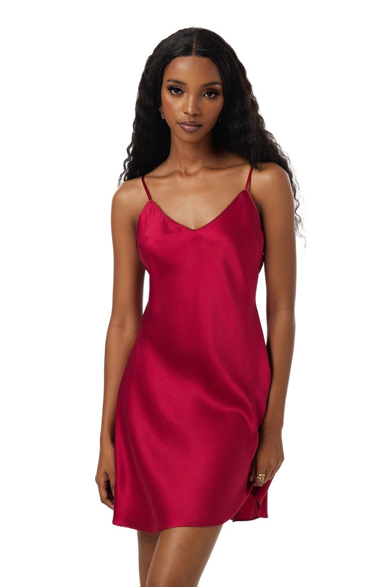 Pure Silk Adjustable Spaghetti Strap Nightgown Slip Dress, Alternate, color, Wine