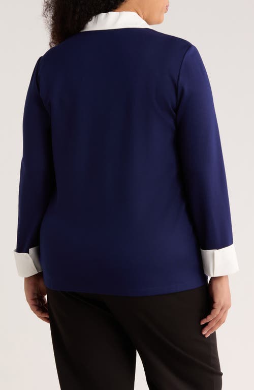 Jones New York Mixed Media Collar Sweater In Blue