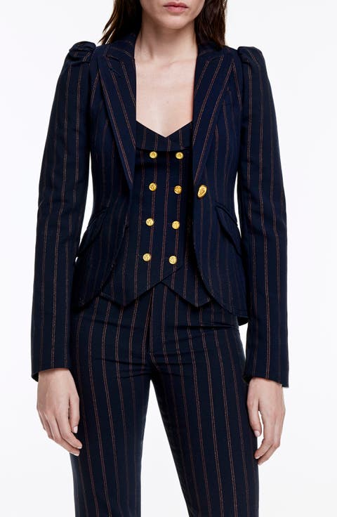 Stripe Puff Shoulder Blazer