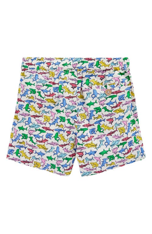 MINI BODEN MINI BODEN KIDS' SHARK PRINT FLAT FRONT LINEN & COTTON CHINO SHORTS