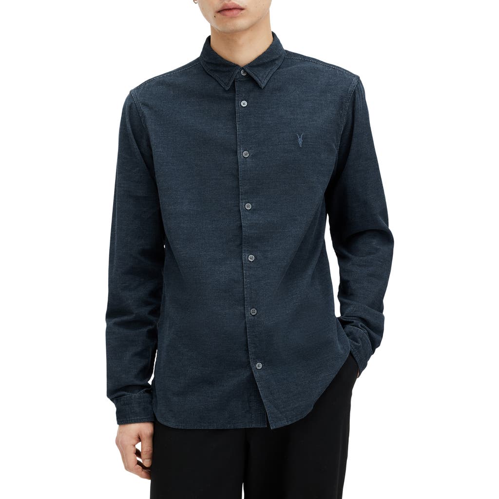 Allsaints Lorella Textured Ramskull Slim Fit Shirt In Marine Blue