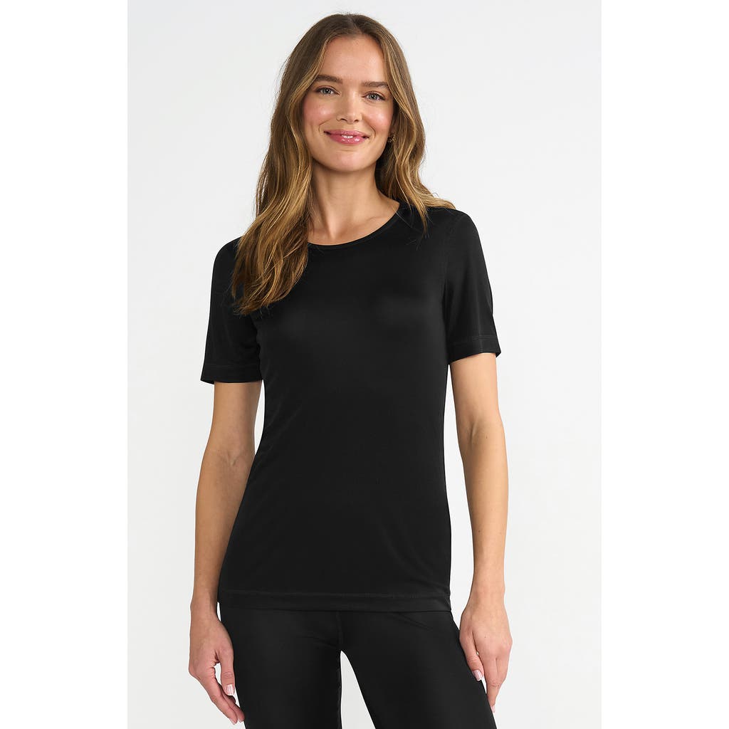 Lands' End Womens' Silk Interlock Short Sleeve Crewneck Long Underwear Thermal Baselayer Top In Black
