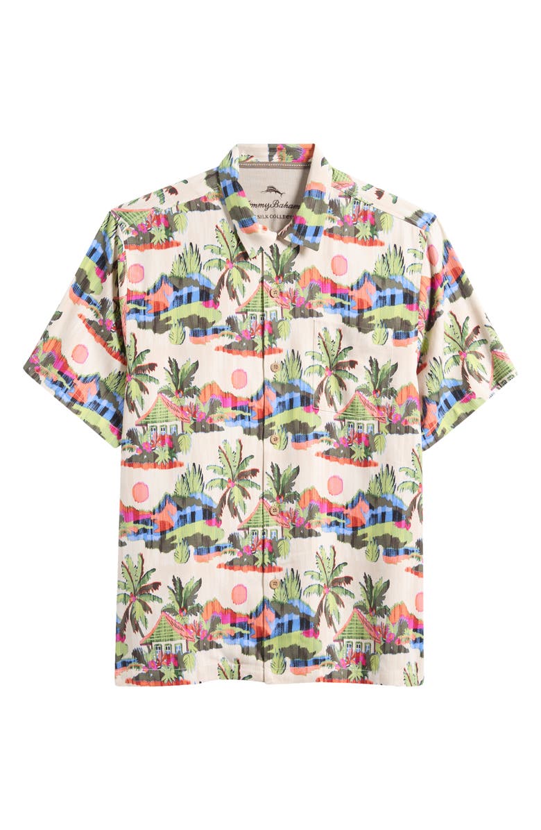 Tommy Bahama Cabana Skies Short Sleeve Silk Button-Up Shirt, Alternate, color, Palm Moss