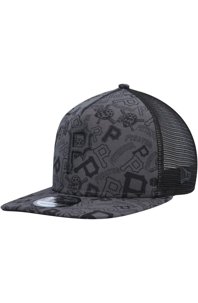 New Era Men's New Era Black Pittsburgh Pirates Repeat A-Frame 9FIFTY Trucker Snapback Hat, Main, color, Black