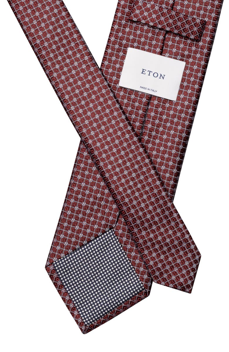 Eton Burgundy Geometric Pattern Silk Jacquard Tie, Alternate, color, Red