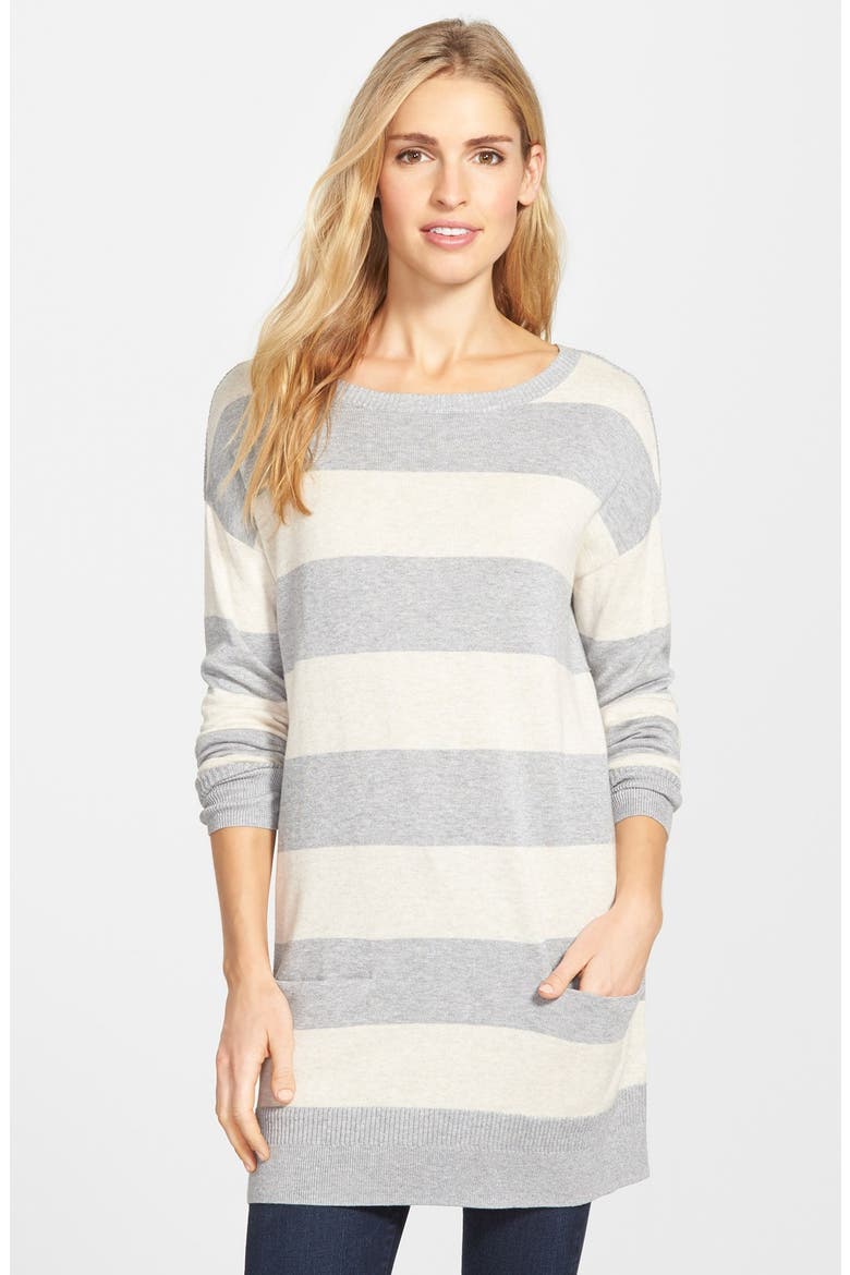 Two-Pocket Knit Tunic, Main, color, GREY- BEIGE STRIPE