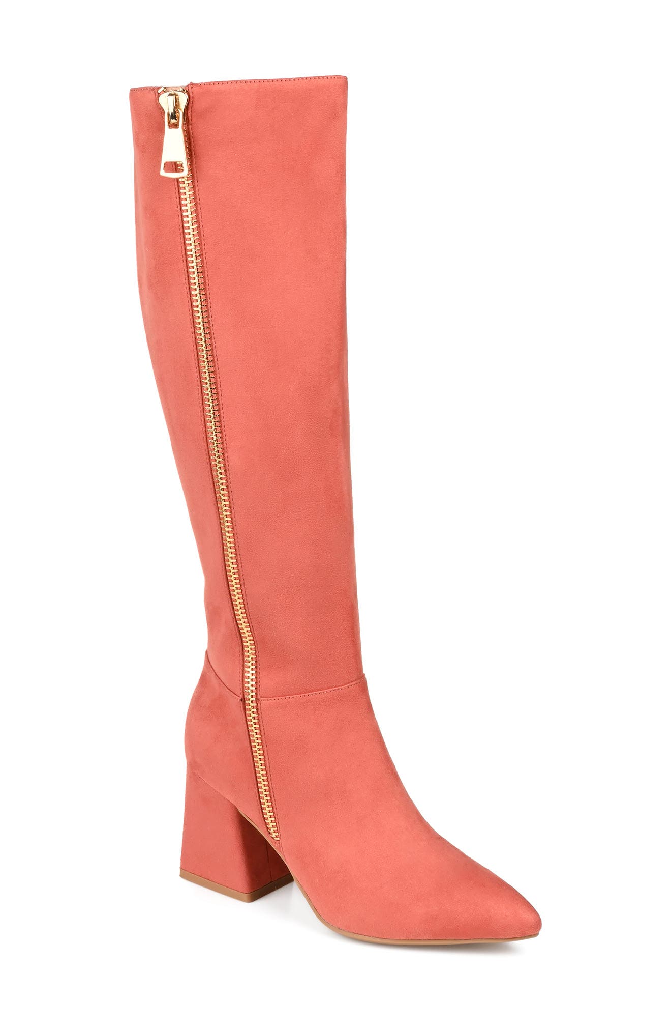 Idinna Tall Vegan Leather Faux Fur Lined Block Heel Boot - Extra Wide Calf, Main, color, CLAY
