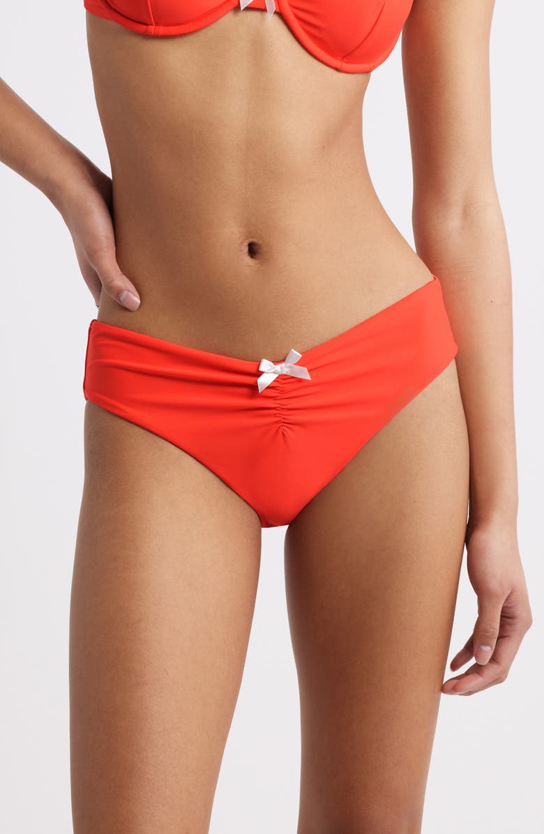 BP. Ruched Bikini Bottoms, Main, color, Red Bittersweet