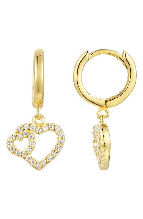 Kids' Cubic Zirconia Pavé Heart Huggie Hoop Earrings