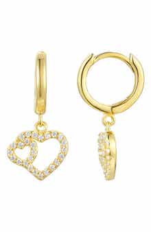 FZN Kids' Cubic Zirconia Double Heart Drop Hoop Earrings