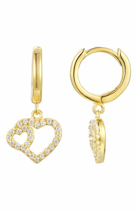 FZN Kids' Cubic Zirconia Pavé Heart Huggie Hoop Earrings