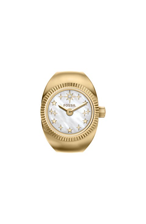 Star Mother-of-Pearl Goldtone Ring Watch, 15mm