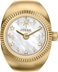 Fossil Star Mother-of-Pearl Goldtone Ring Watch, 15mm