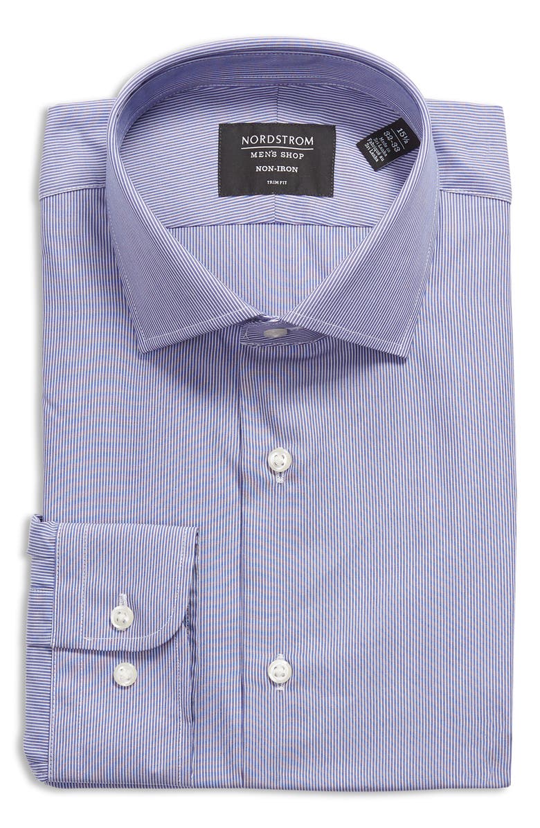 Nordstrom Trim Fit Pinstripe Non-Iron Dress Shirt, Alternate, color, 