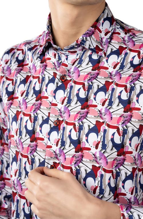 Luchiano Visconti White And Blue Check With Multicolor Swirls Shirt In Multi