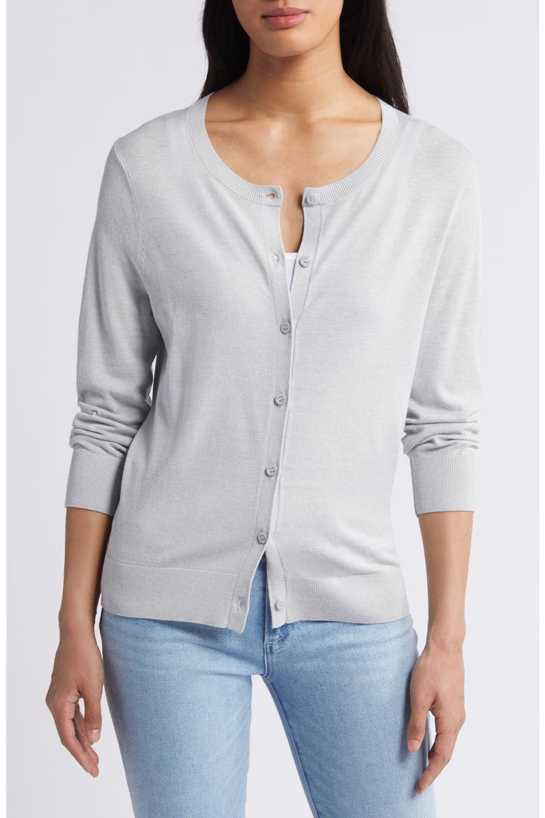 Crewneck Cardigan, Main, color, GREY HEATHER