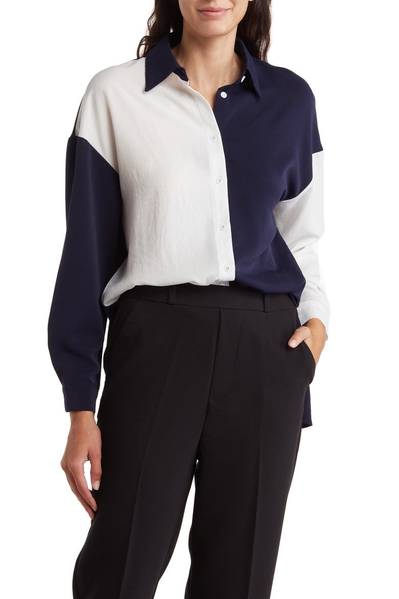 Colorblock Blouse, Main, color, NAVY