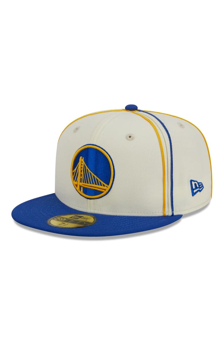 New Era Men's New Era Cream/Royal Golden State Warriors Piping 2-Tone 59FIFTY Fitted Hat, Alternate, color, Cream