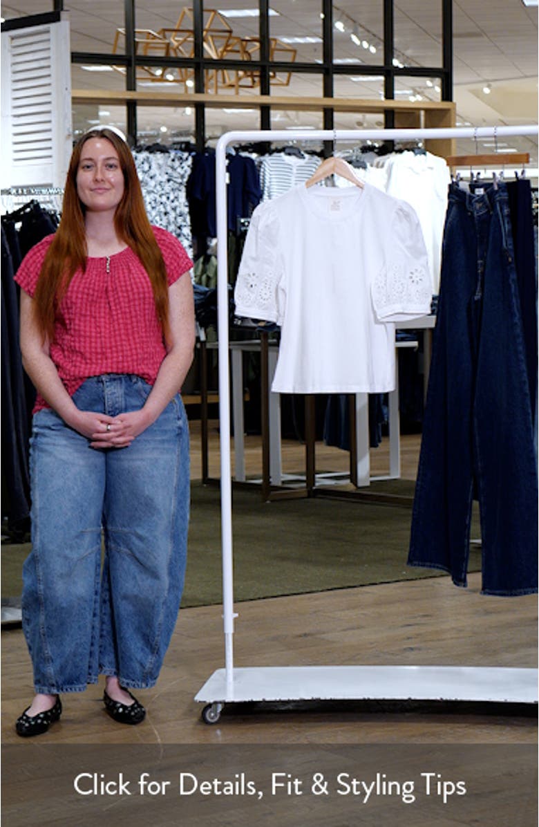 Embroidered Eyelet Mixed Media Cotton Top, sales video thumbnail