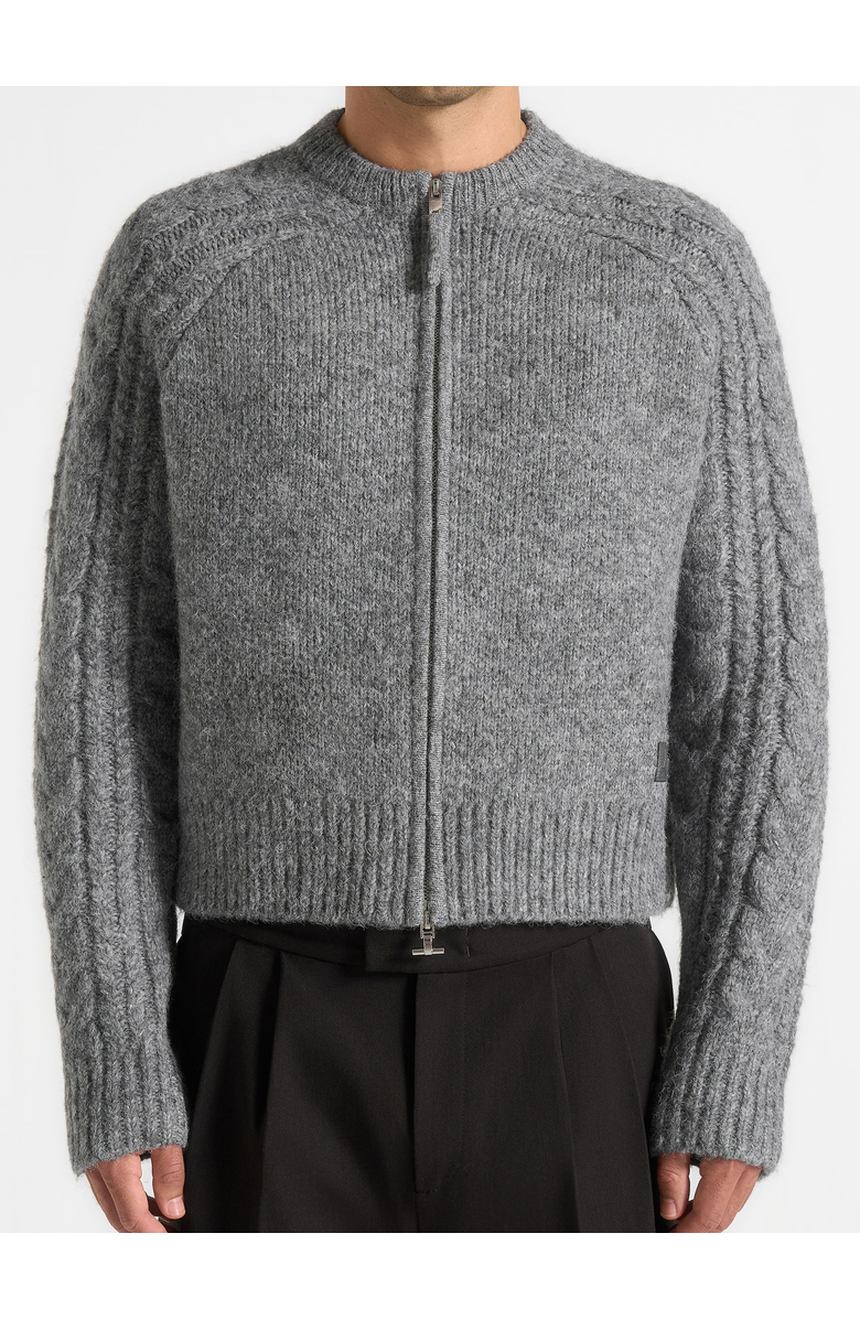 Manière De Voir Gaby Speckled Cable Knit Zip Cardigan, Alternate, color, Grey