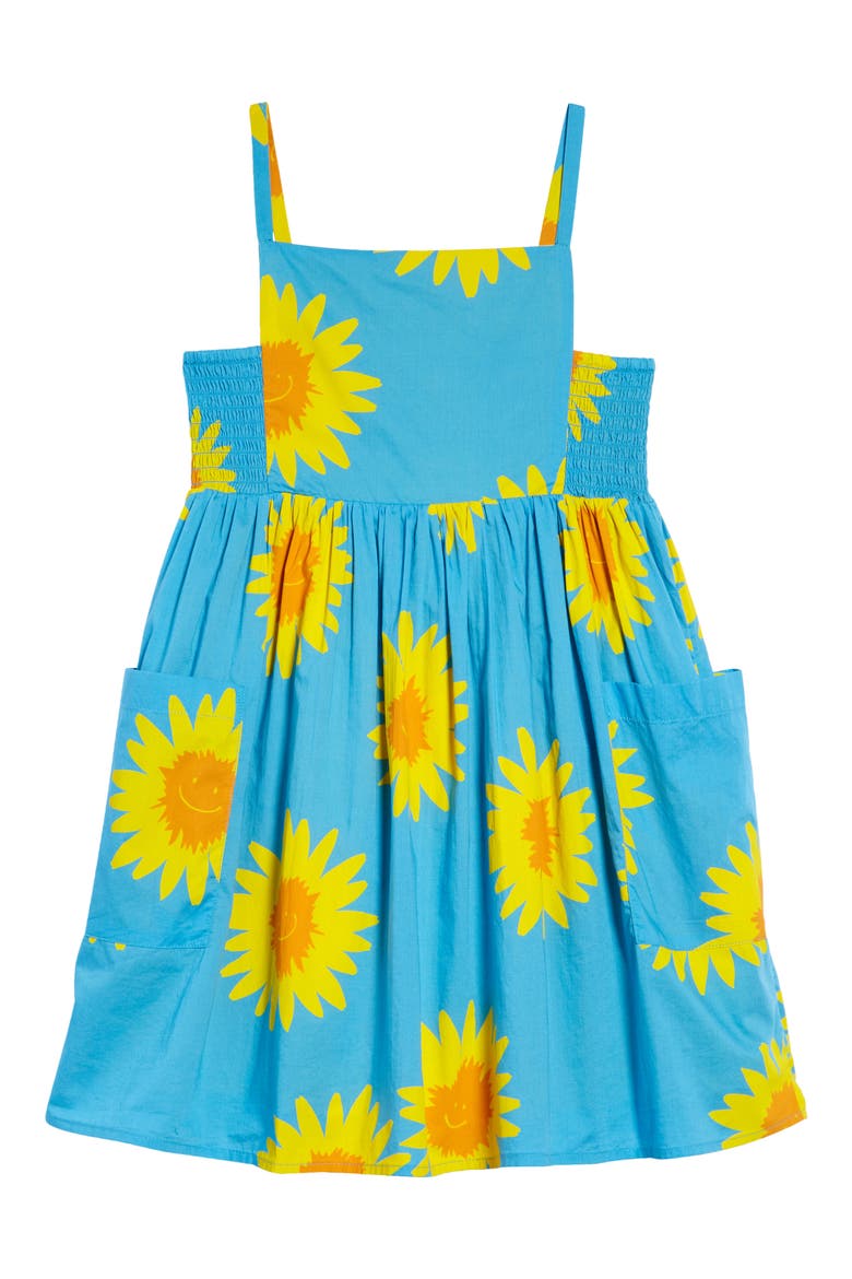 Kids' Sunflower Print Cotton Voile Dress, Main, color, BLUE/ YELLOW