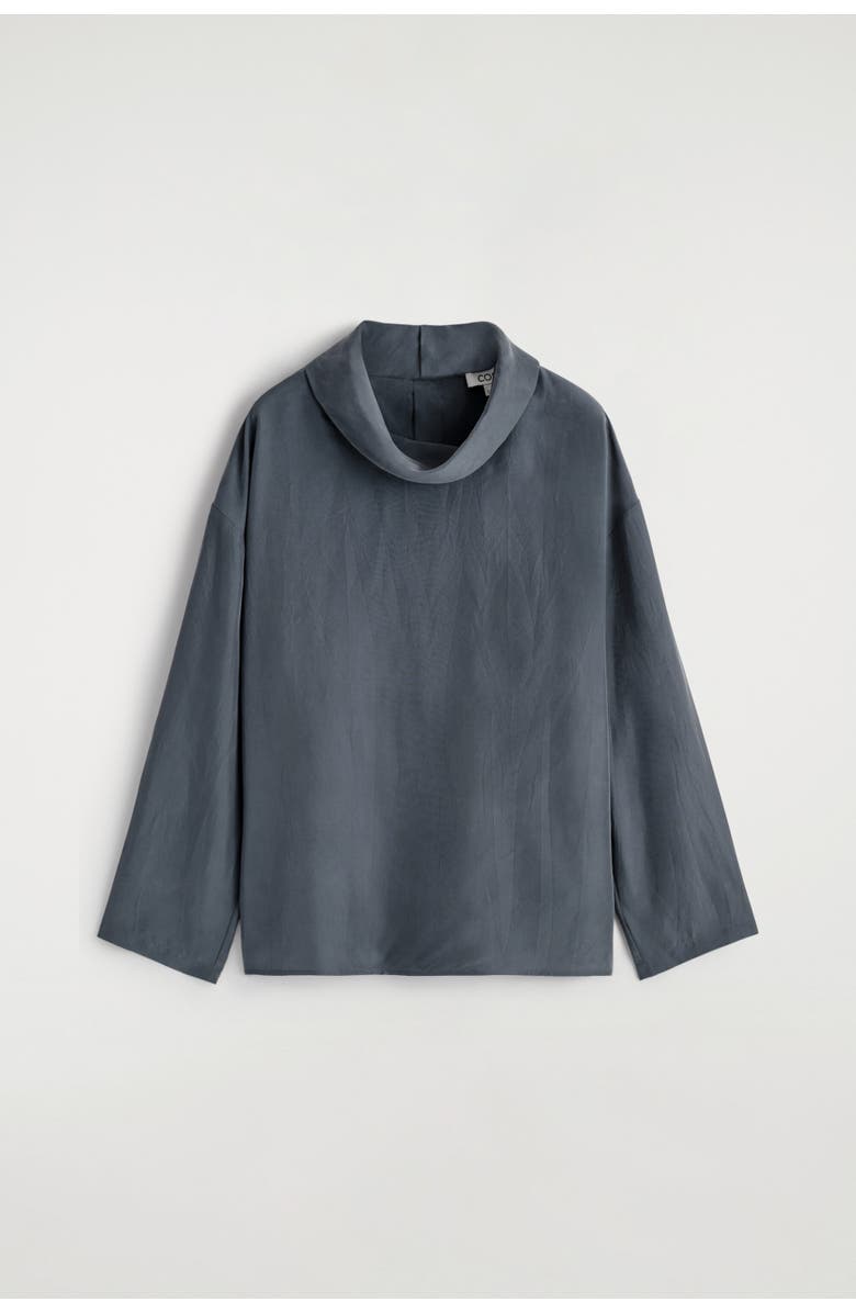 COS Crinkled-silk Funnel-neck Top, Alternate, color, Blue