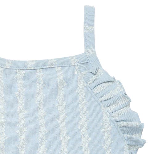 Modern Moments™ By Gerber Ruffle Short Romper In Lt Blue Mini Flower Stripe