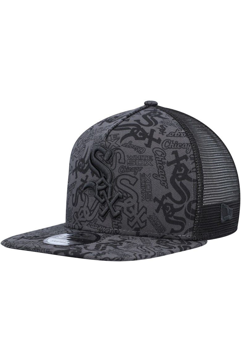Men's New Era Black Chicago White Sox Repeat A-Frame 9FIFTY Trucker Snapback Hat, Main, color, Black