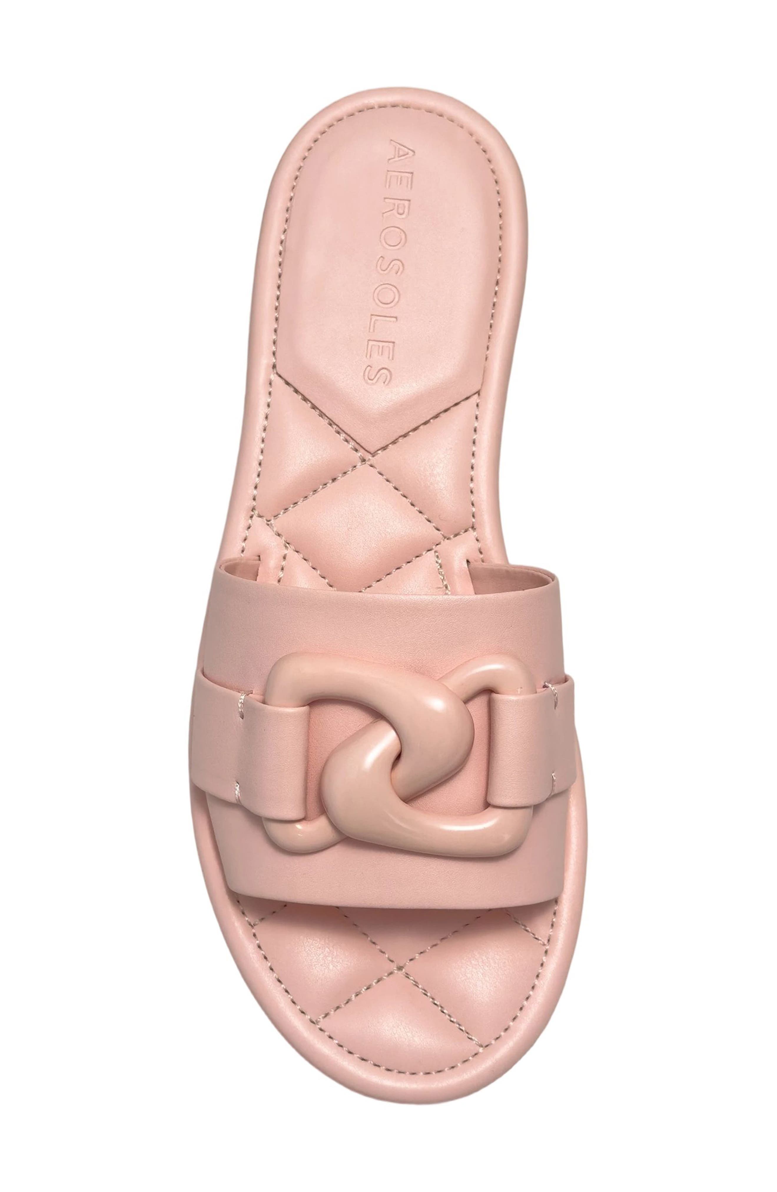 Big Charm Link Slide Sandal, Alternate, color, PINK FAUX NAPPA