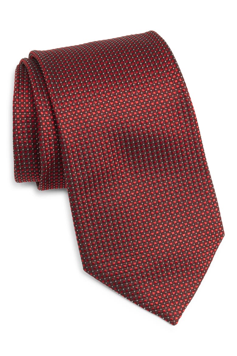 Ermenegildo Zegna Grid Silk Tie, Main, color, RED