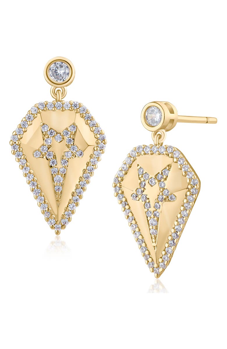 JARDIN Cubic Zirconia Pentagon Drop Earrings, Main, color, Clear/ Gold