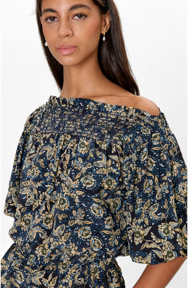 Rebecca Taylor Charlene Smocked Top, Alternate, color, Navy Multi