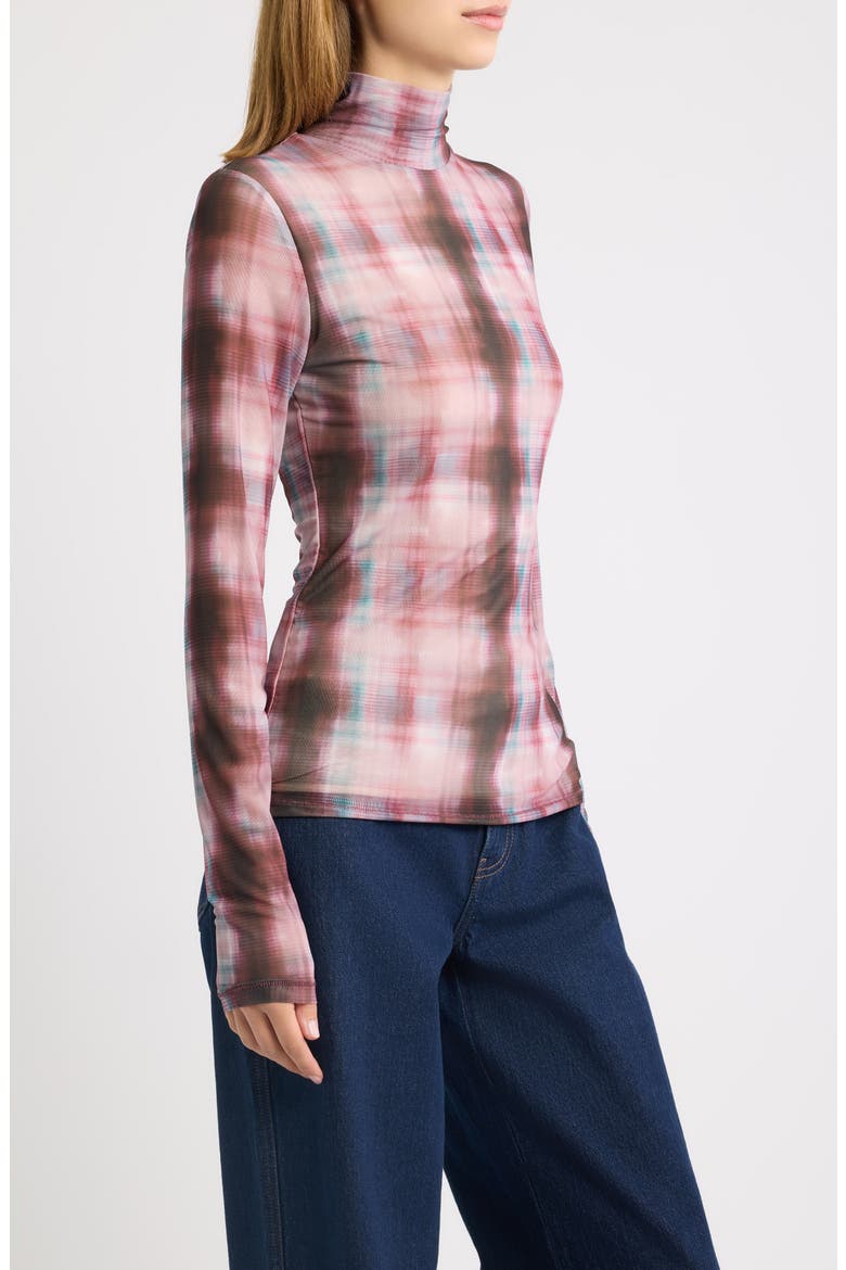 Yana Plaid Turtleneck Top, Alternate, color, RED MULTI