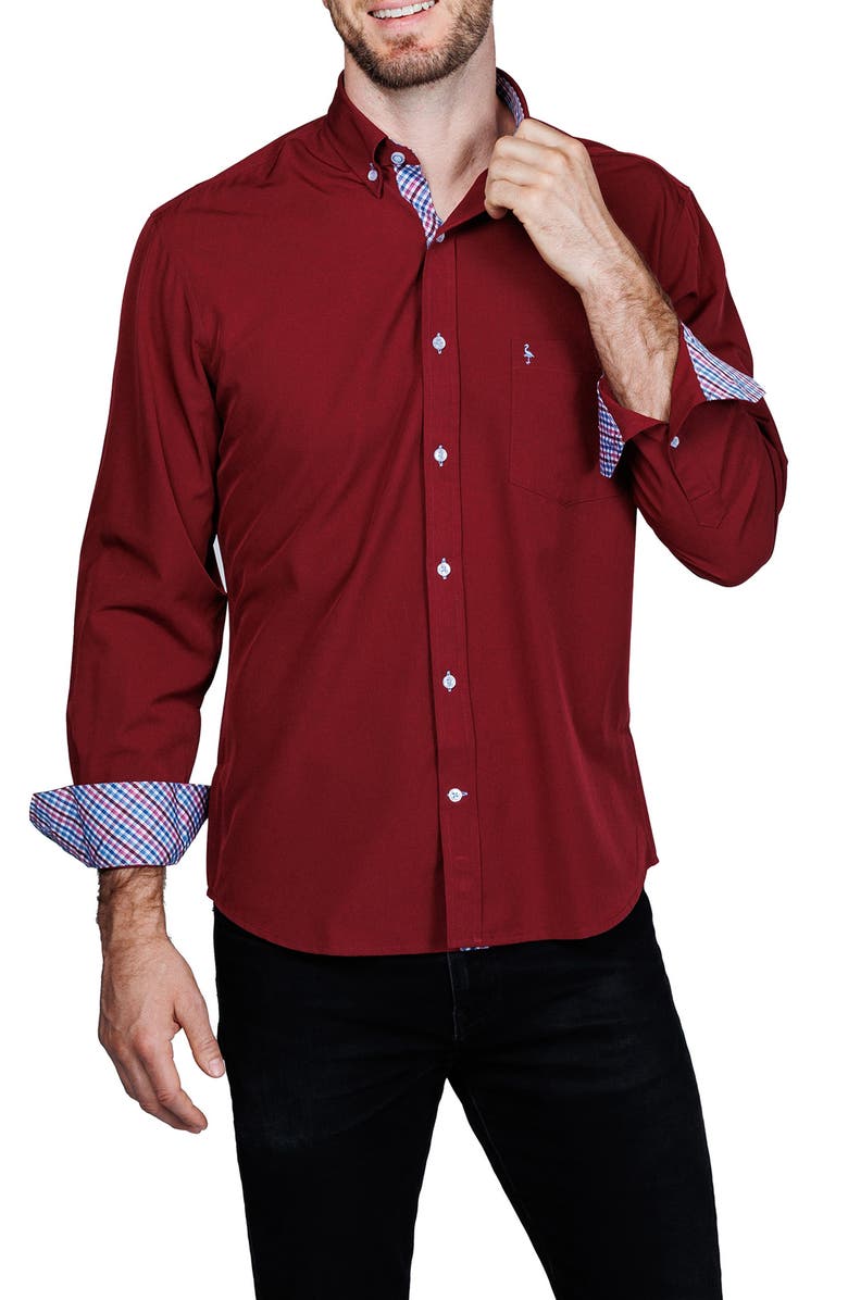 TailorByrd Mélange Performance Button Down Shirt, Alternate, color, Burgundy