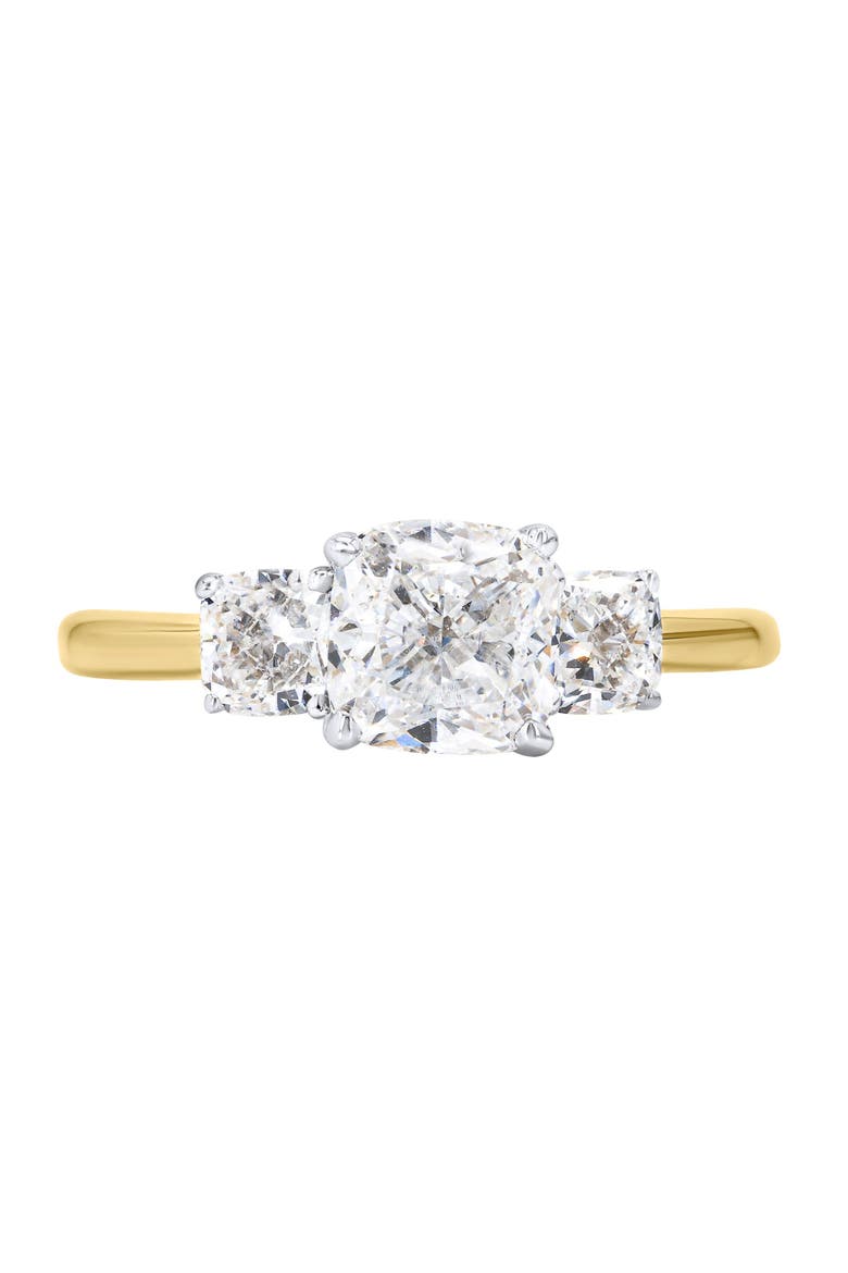Kahini 14K Gold Cushion Lab Grown Diamond Three Stone Engagement Ring - 2.15 Cts, Main, color, 14K Yellow Gold