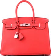 Pre-Owned Hermes Birkin Handbag Red Togo with Palladium Hardware 30