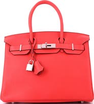 Pre-Owned Hermes Birkin Handbag Red Togo with Palladium Hardware 30