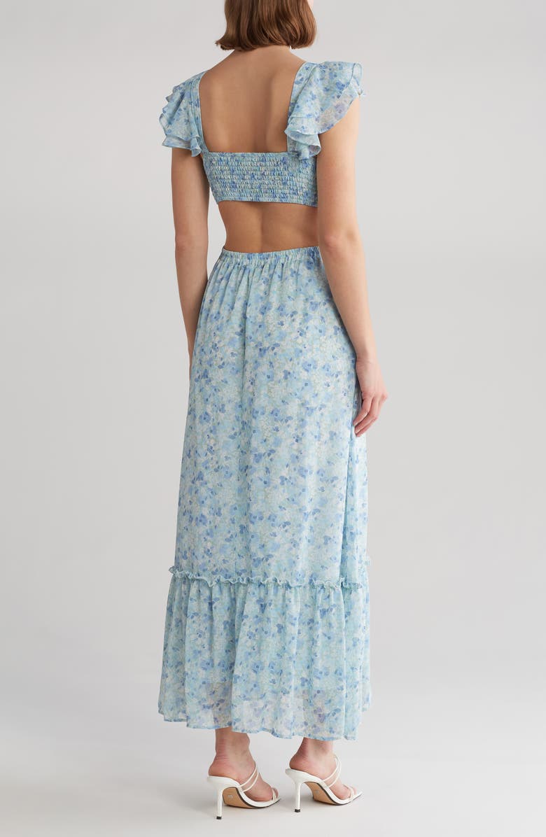 Blu Pepper Pleated Cutout Midi Dress, Alternate, color, Blue Multi