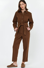 Modenaire Ribbed Long-Sleeve Jumpsuit with Patch Pockets
