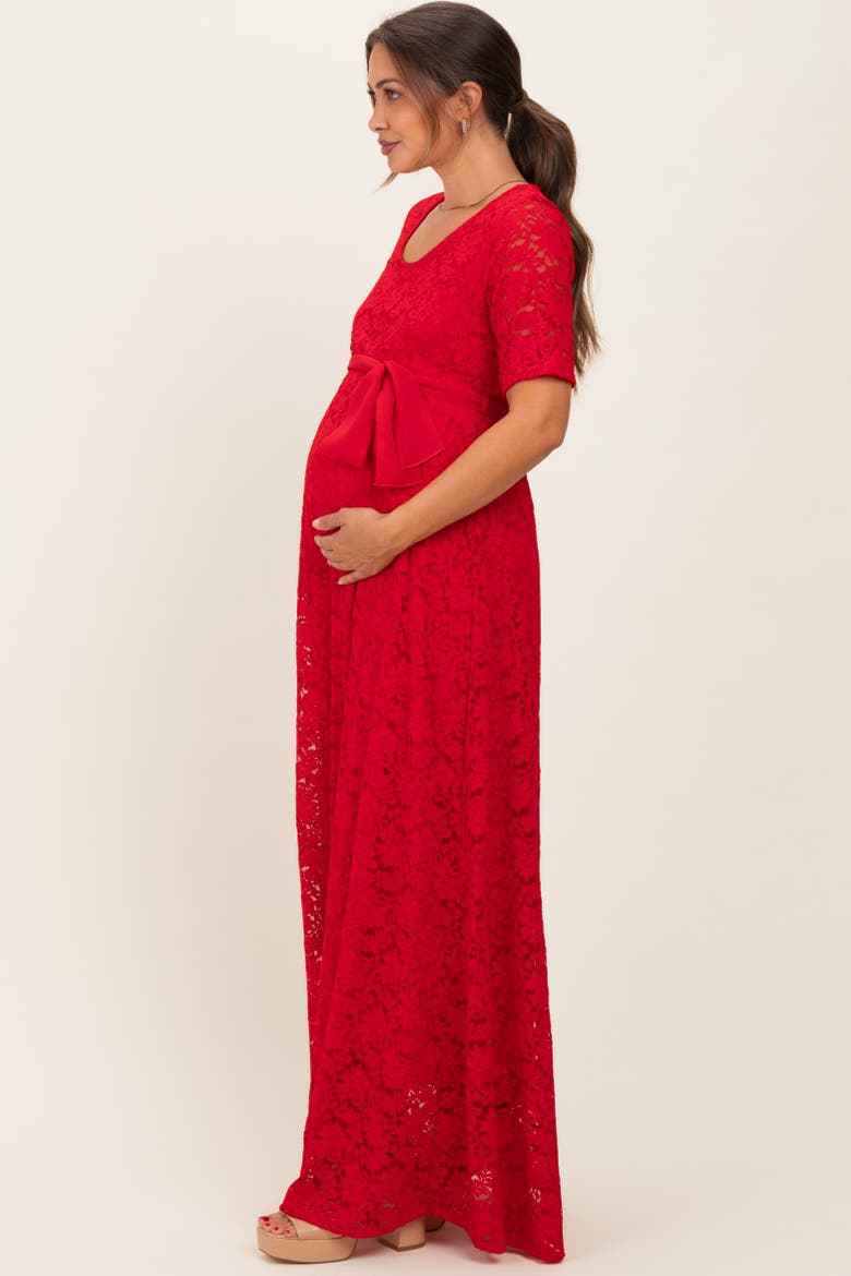 Lace Sash Tie Gown, Alternate, color, Red