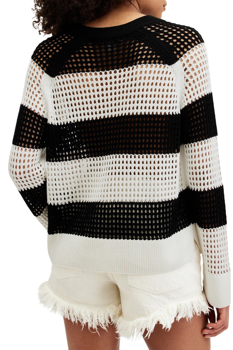 Paloma Stripe Open Stitch Crewneck Sweater, Alternate, color, BLACK/ WHITE